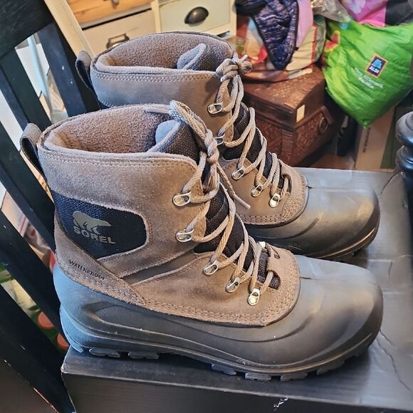 Sorel Buxton lace up Waterproof Gray and Brown Boots NWT SIZE 10.5 - Picture 1 of 8